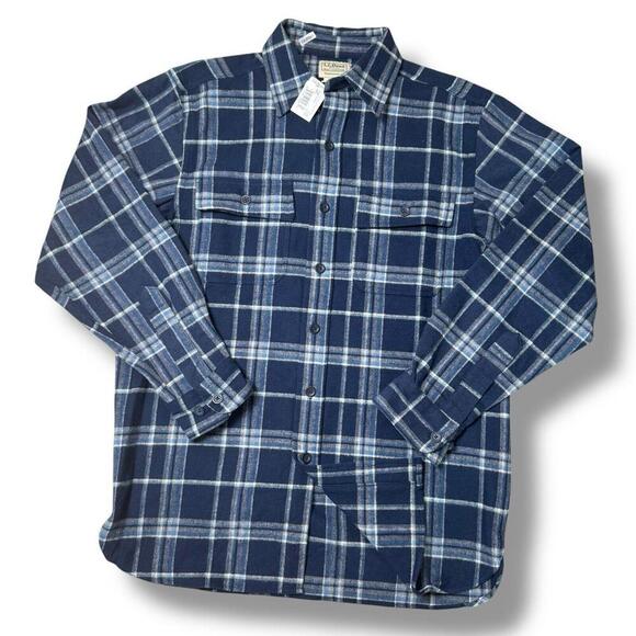 NWT L.L. Bean Traditional Fit Navy Blue Plaid Flannel Shirt 100%Cotton Sz S $115 - Picture 1 of 10